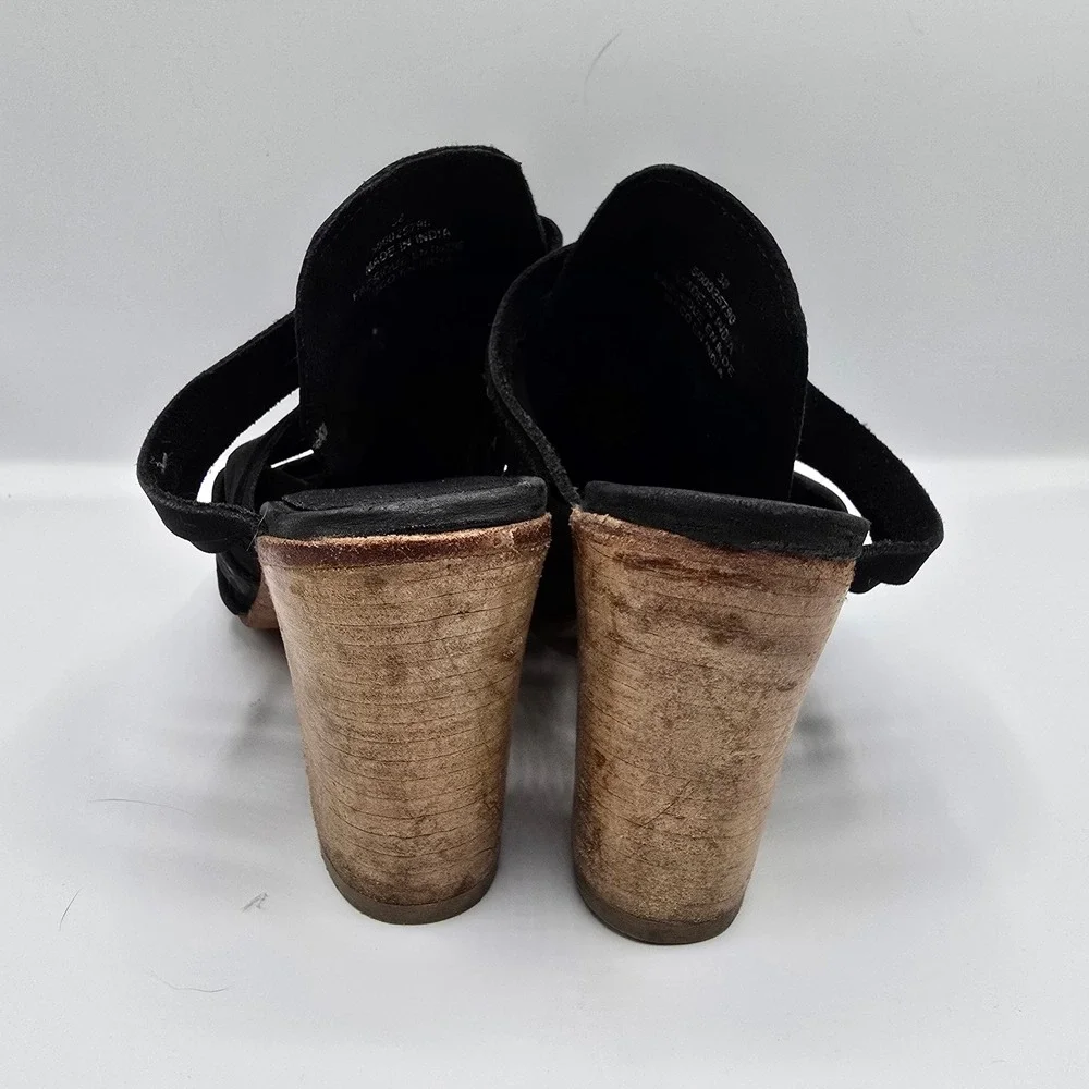 Free People Byron Mules Black Suede Leather Strappy Clog Heels‎ Size 38